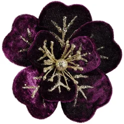 Fleur de Noël velours rouge et dorée Ø14cm