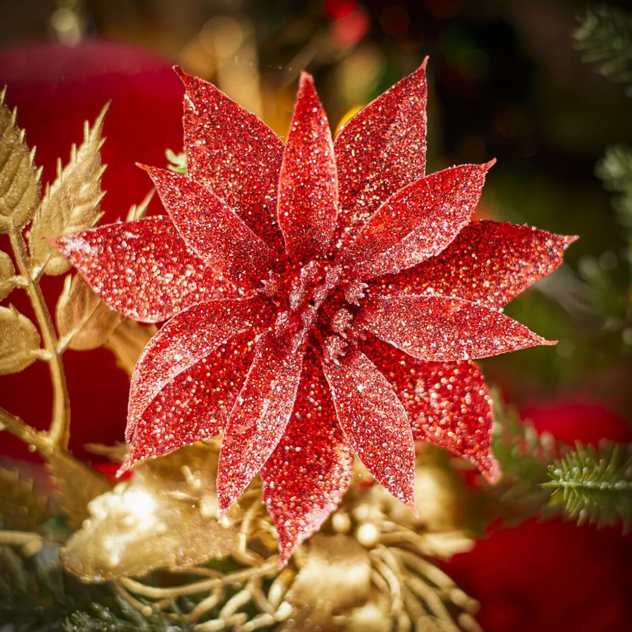 Fleur rouge à paillettes à suspendre Noël x3