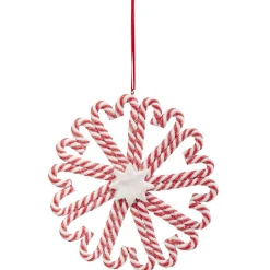 Flocon à suspendre sucre d'orge pailleté rouge et blanc Ø12 cm