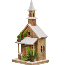 Église neige lumineuse village crèche Noël