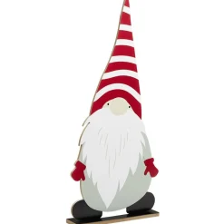 Gnome à poser en bois gris rouge et blanc H75cm