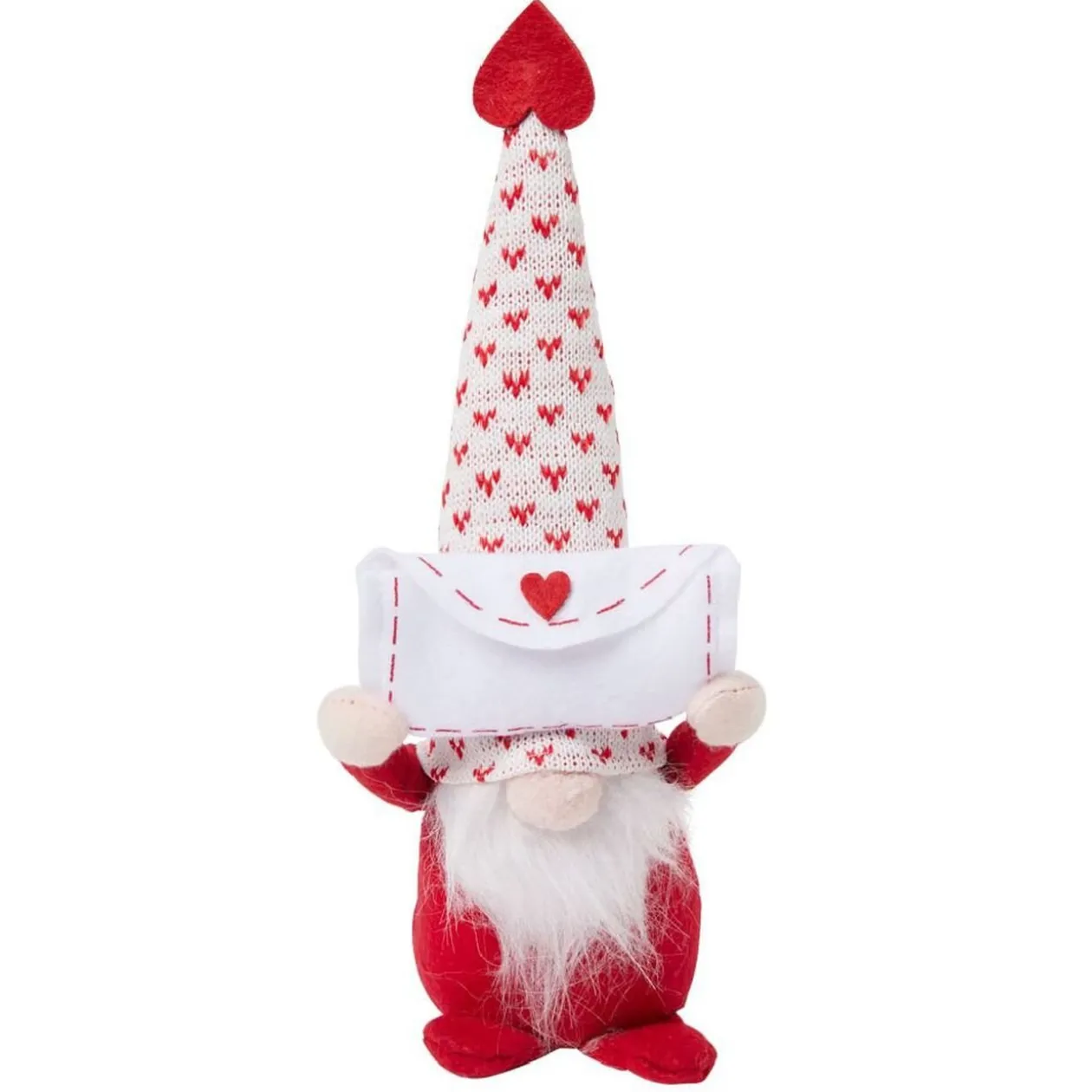 Gnome de Noël à poser avec enveloppe coeur rouge et blanc H30cm