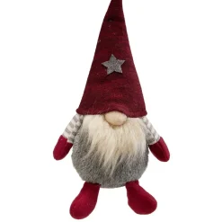 Gnome Noël à poser rouge et gris H.27 cm