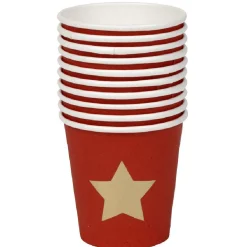 Gobelet à café en carton rouge motif étoile doré x10