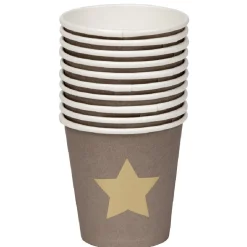 Gobelet à café en carton taupe motif étoile doré x10