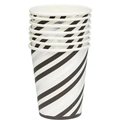 Gobelet en carton à rayures blanc noir et argent x 8