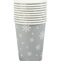 Gobelet en carton argenté design flocons blancs x10