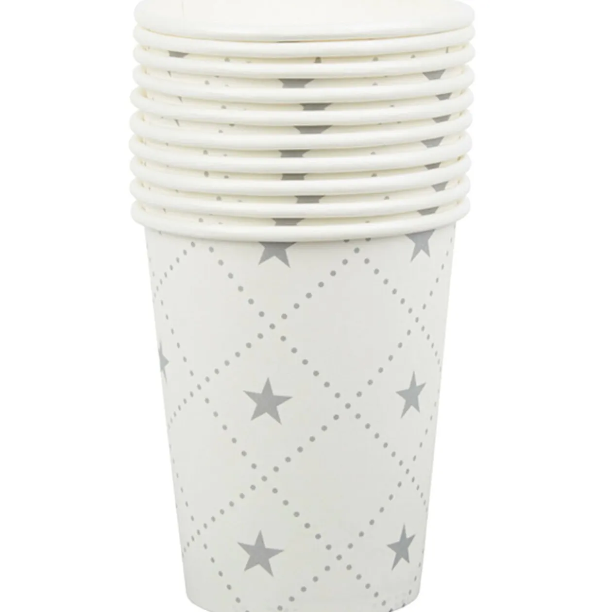 Gobelet en carton blanc design étoiles argentées x10