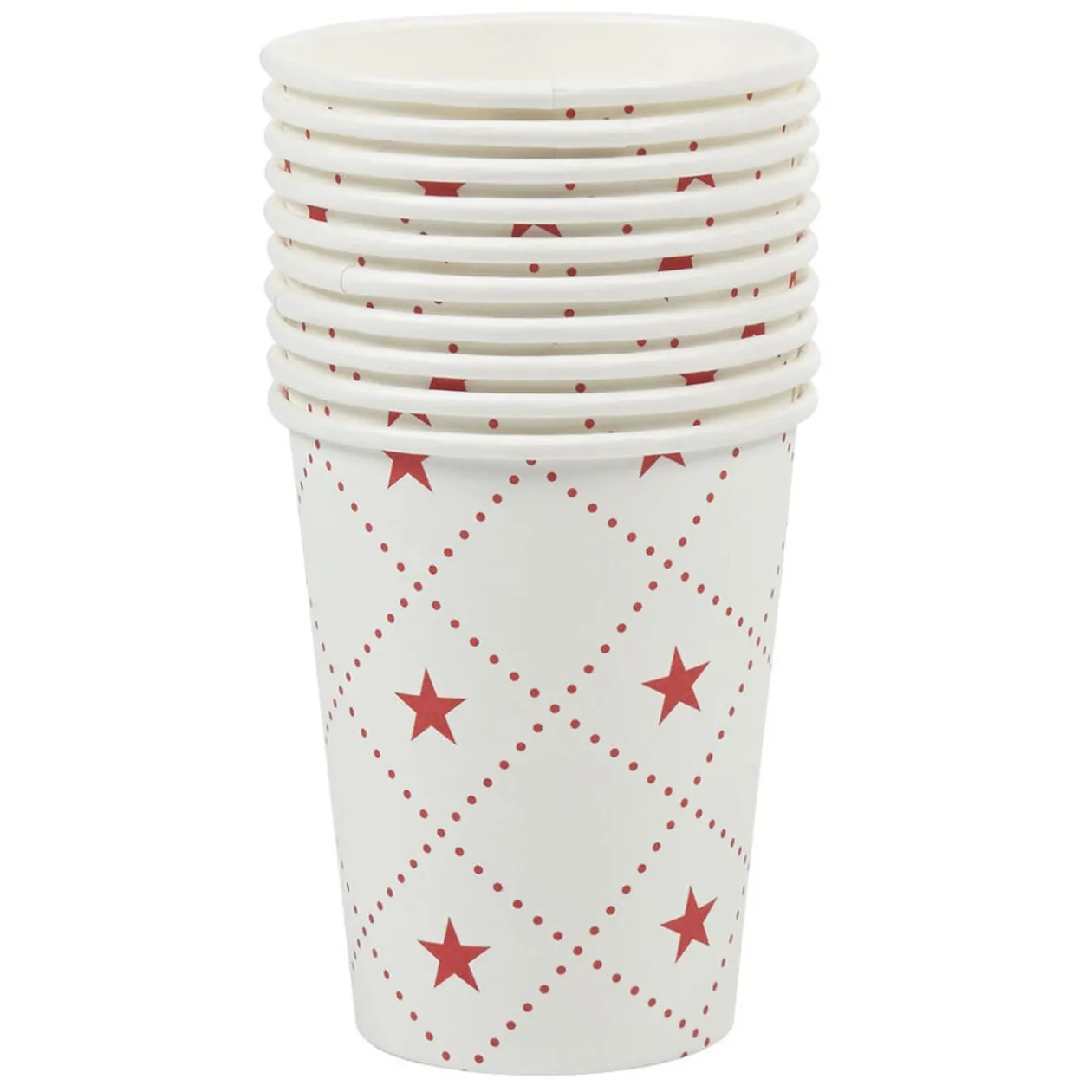 Gobelet en carton blanc motifs étoiles rouges x10