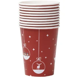 Gobelet en carton fond rouge design suspensions de noël 25 cl x10
