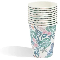 Gobelet en carton motif tropical fleur feuille x10