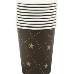Gobelet en carton noir design étoiles dorées x10
