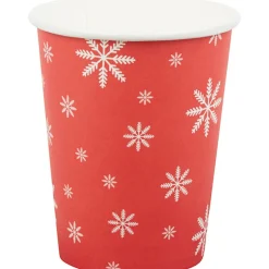 Gobelet en carton rouge design flocons blancs x10