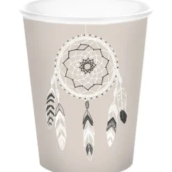 Gobelet jetable design attrape rêves blanc noir x10