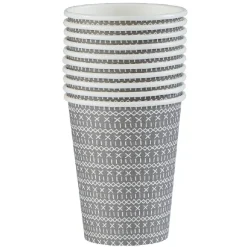 Gobelet jetable motif crochet croix gris et blanc 25 cl x10