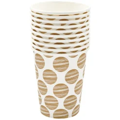 Gobelet jetable motif gros pois or et blanc 25 cl x10