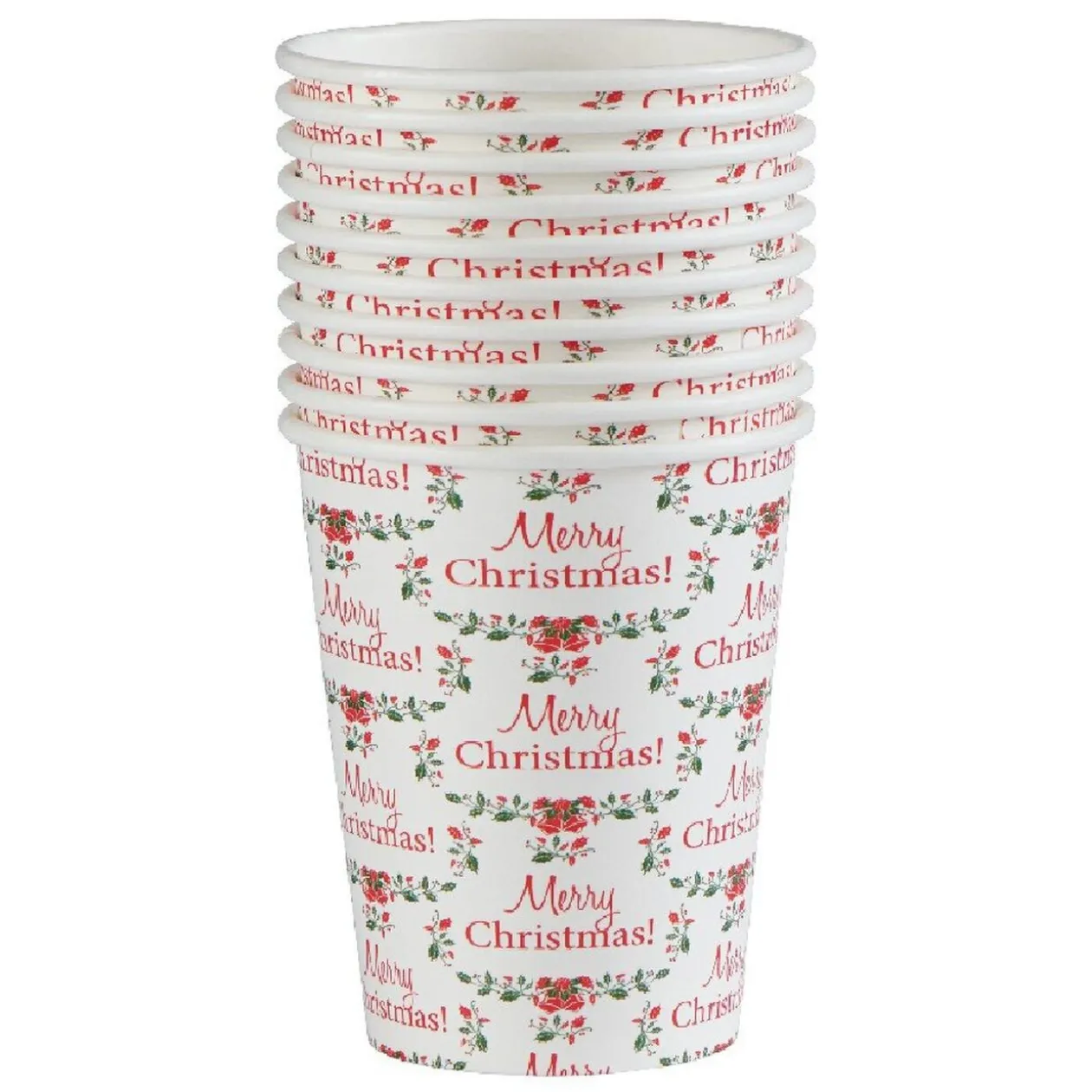 Gobelet jetable Noël Merry Christmas houx blanc 25 cl x10