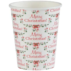 Gobelet jetable Noël Merry Christmas houx blanc 25 cl x10