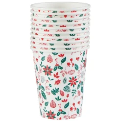 Gobelet jetable Noël motif houx fleur blanc rouge 25 cl x10