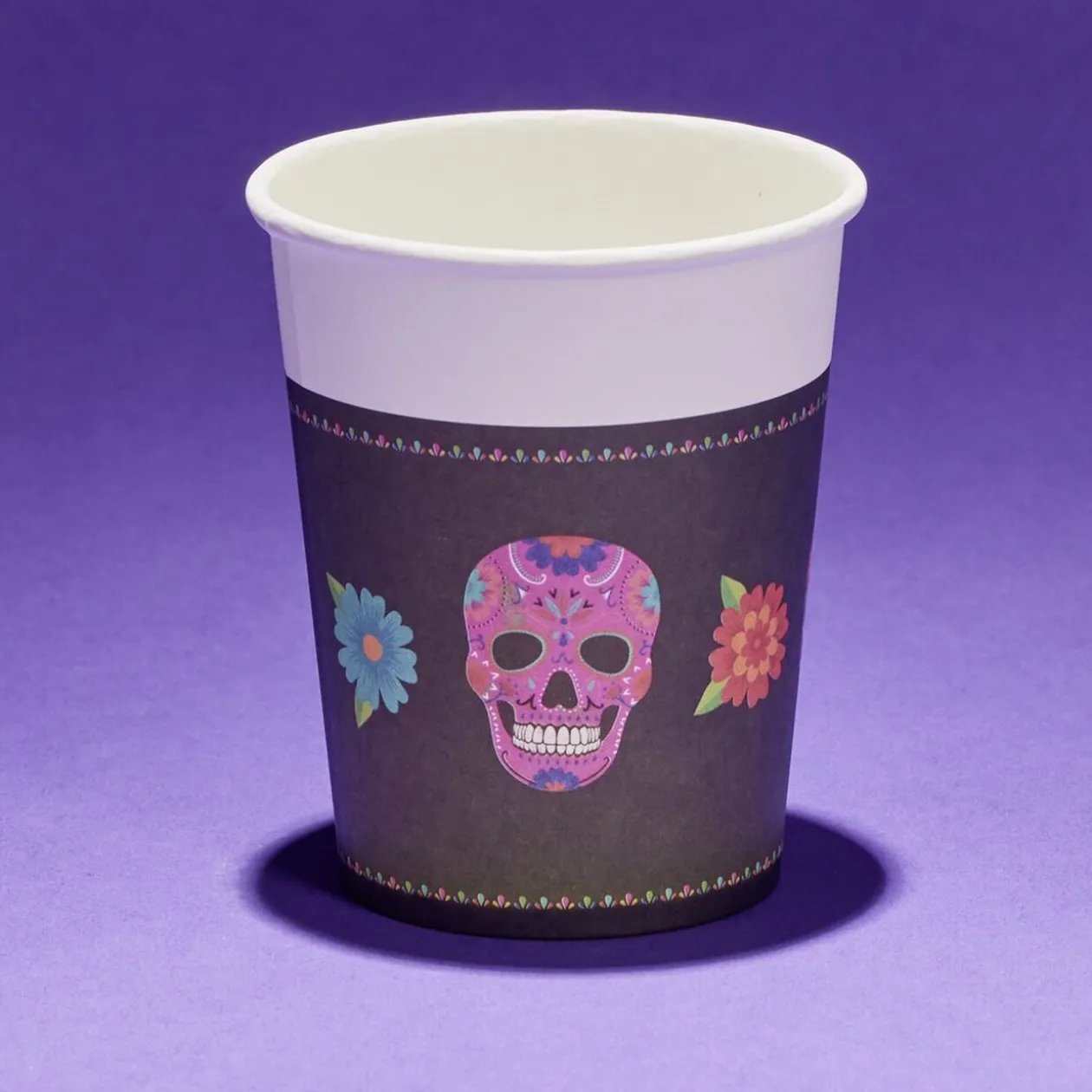 Gobelet papier Halloween tête de mort mexicaine 260ml x8