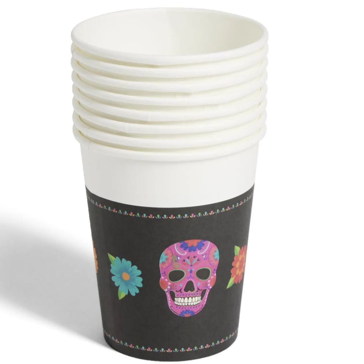 Gobelet papier Halloween tête de mort mexicaine 260ml x8