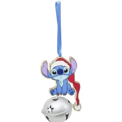Grelot Disney Stitch bleu et gris à suspendre bois Ø6xH11cm
