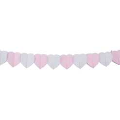 Guirlande coeur papier de soie rose et blanc 3m