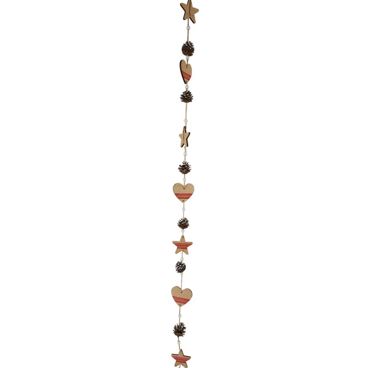 Guirlande coeurs pommes de pin beige rouge L. 1,9 m