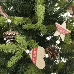 Guirlande coeurs pommes de pin beige rouge L. 1,9 m