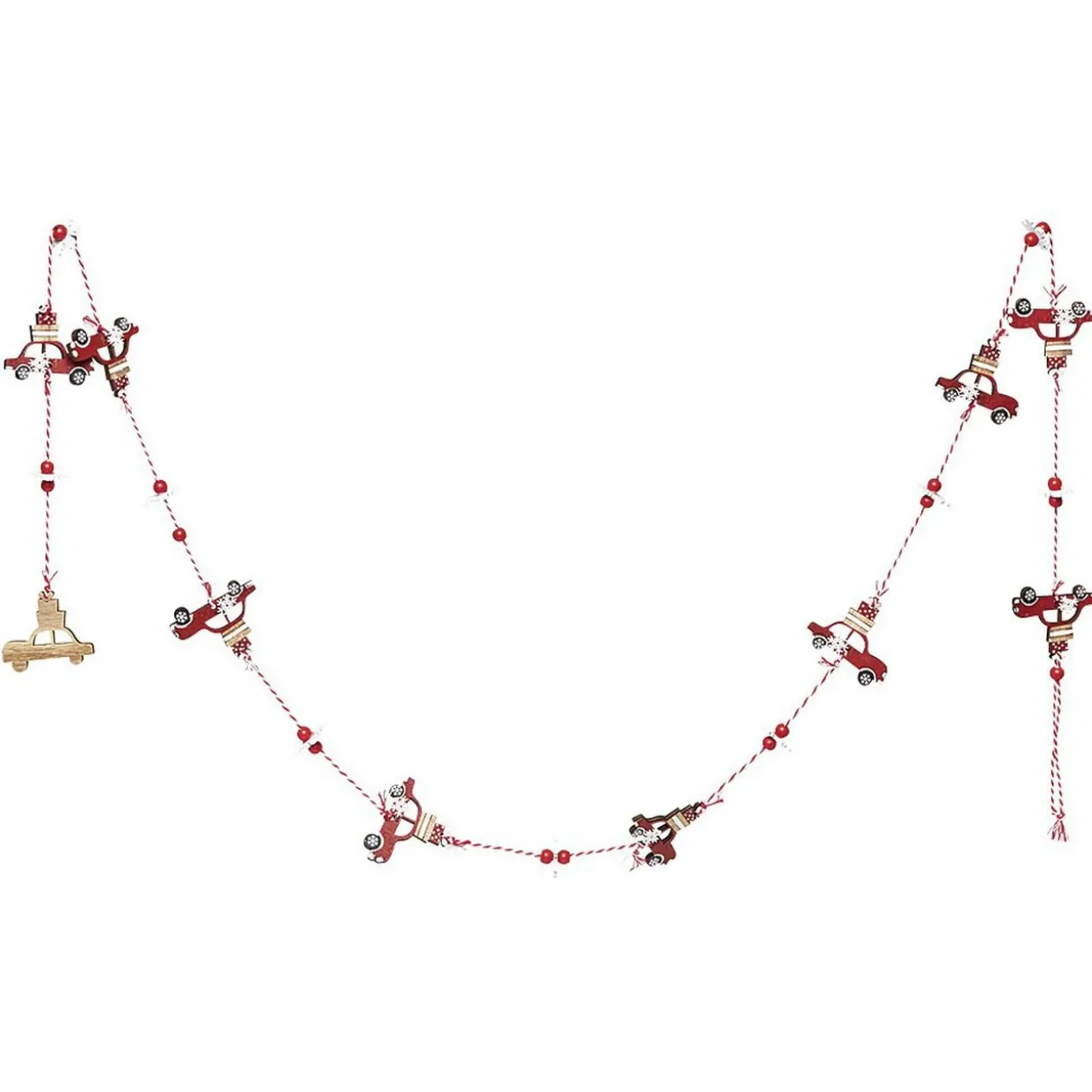 Guirlande de Noël avec voitures et flocons en bois 1,8 m