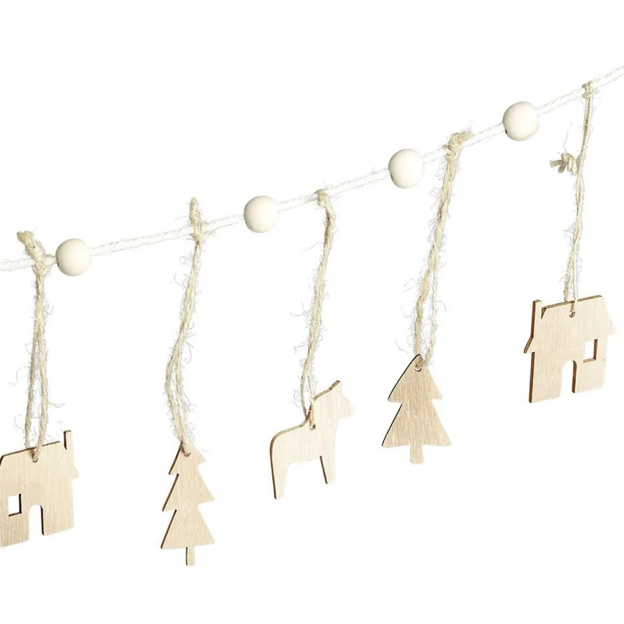 Guirlande de Noël en bois fantaisie blanc 1,8m
