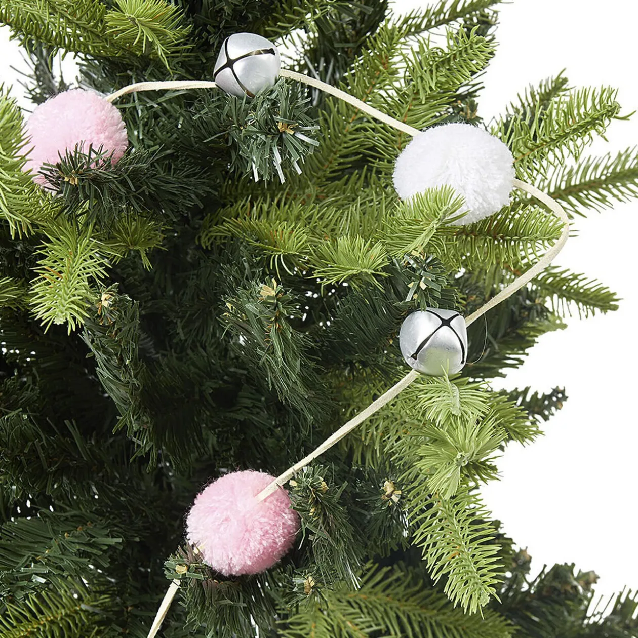 Guirlande de Noël pompons et clochettes 1m40
