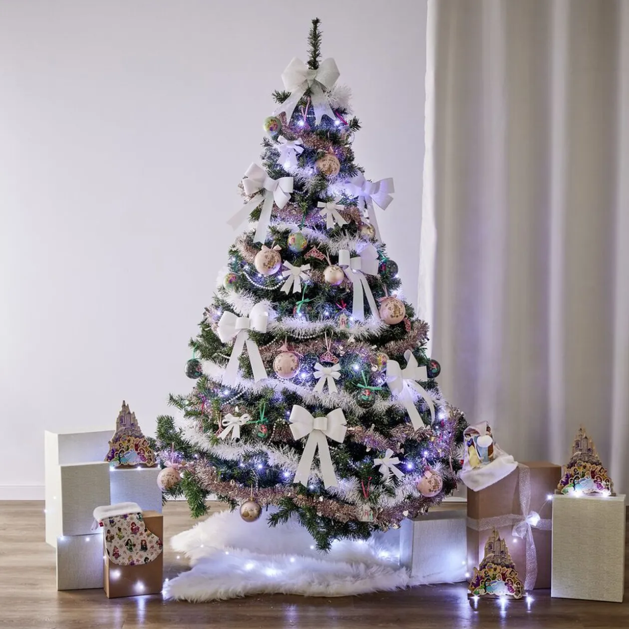 Guirlande de Noël scintillante Princesses Disney rose 3m