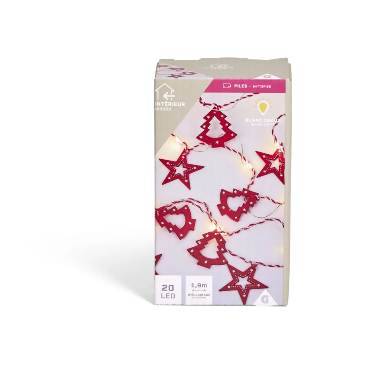 Guirlande d'intérieur sapins et étoiles 20 LED blanc chaud 1,9m
