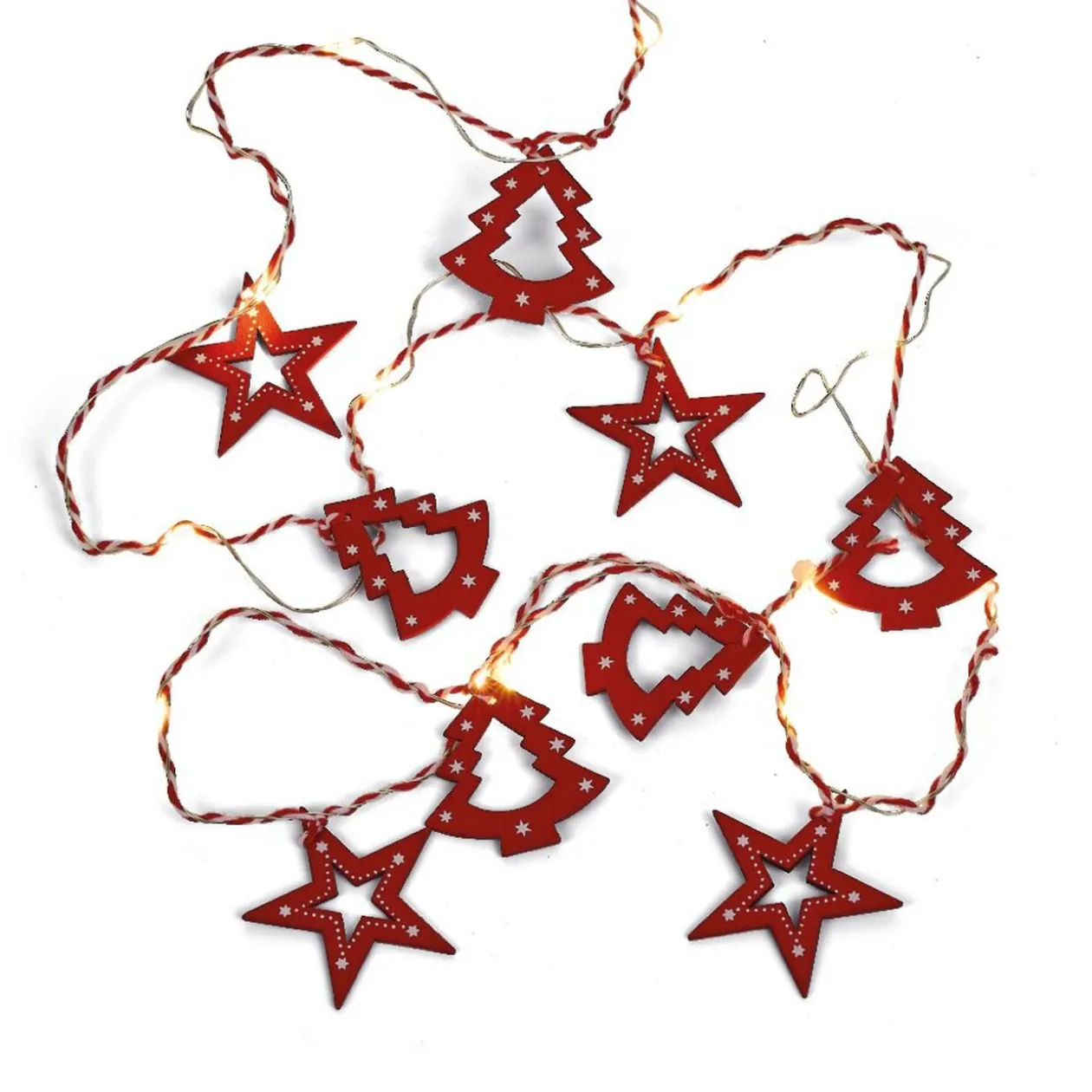 Guirlande d'intérieur sapins et étoiles 20 LED blanc chaud 1,9m