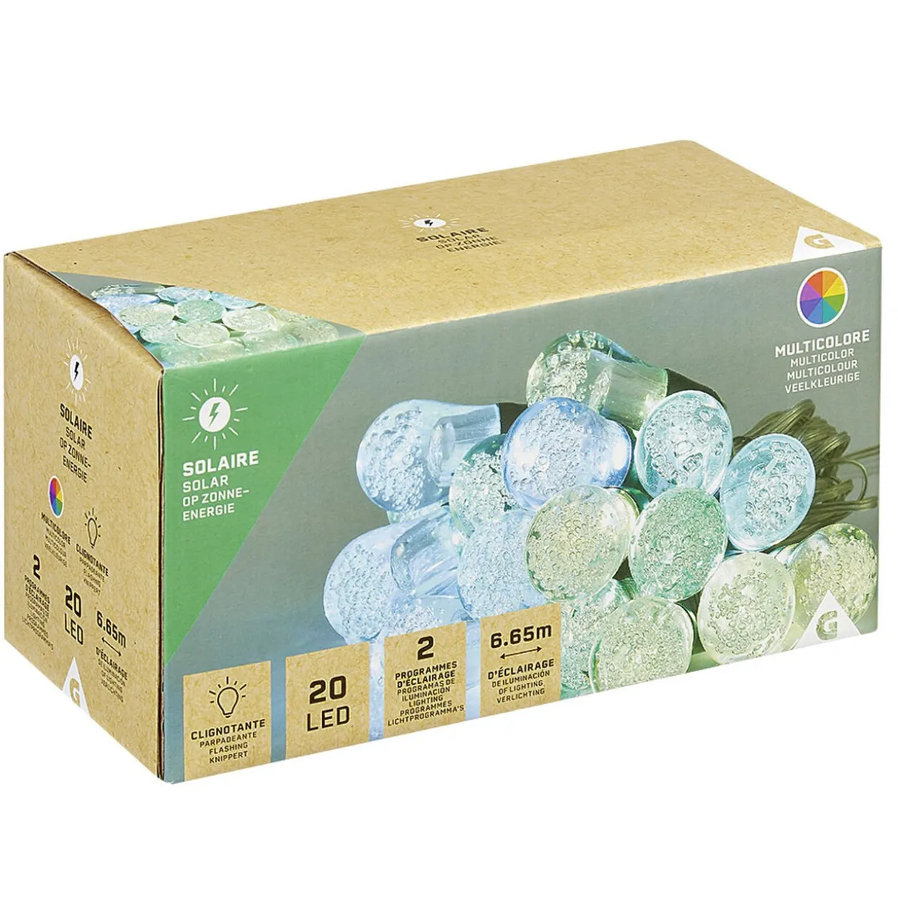 Guirlande extérieur solaire forme boule 20 LED multicolore 10 m