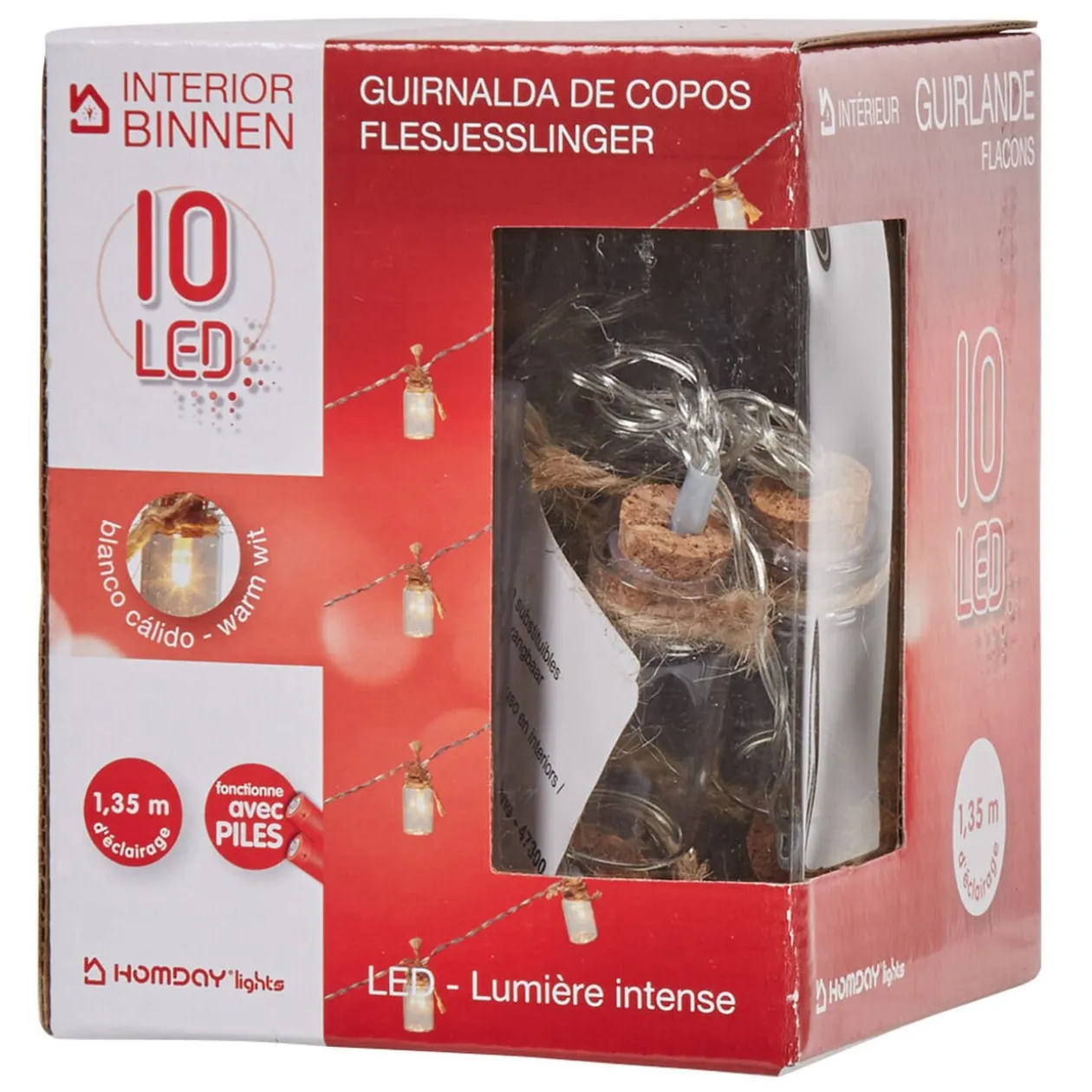 Guirlande électrique flacons lumineux blanc chaud L. 1,35 m