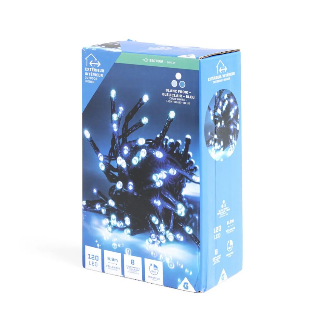 Guirlande lumineuse extérieure 120LED blanc froid/bleu clair/bleu 11,9m