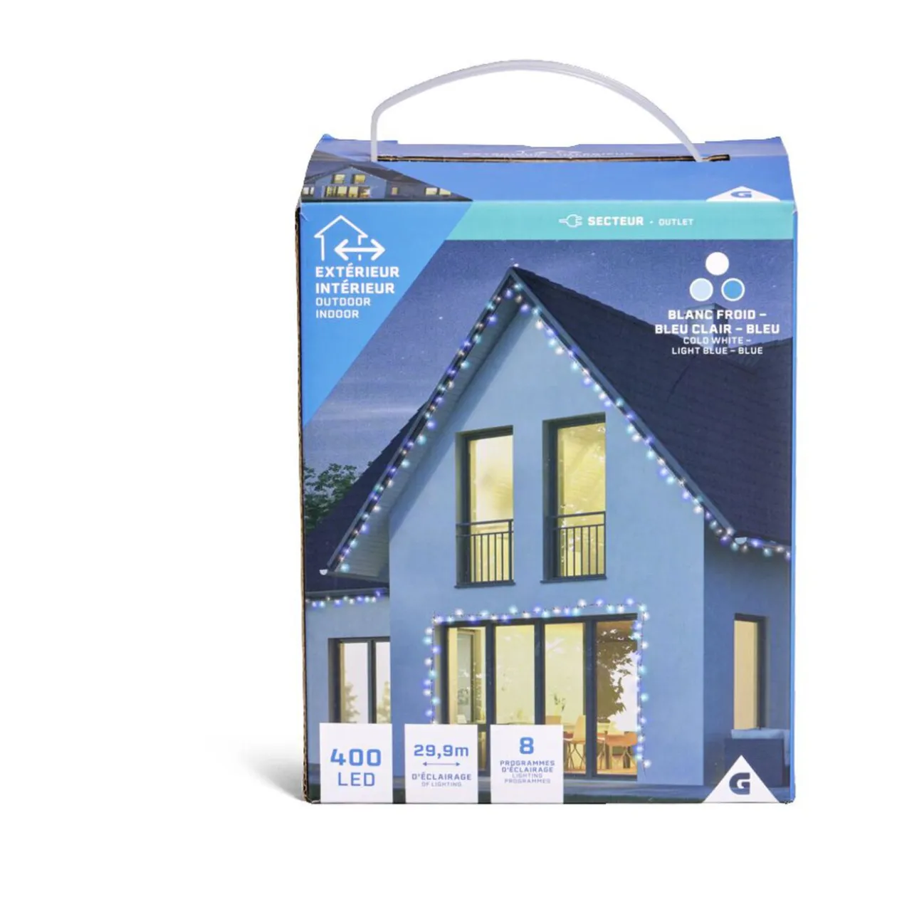 Guirlande lumineuse extérieure 400LED blanc froid/bleu clair/bleu 29,9m