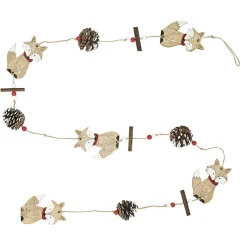 Guirlande pommes de pin renards Noël beige rouge L. 1,2 m