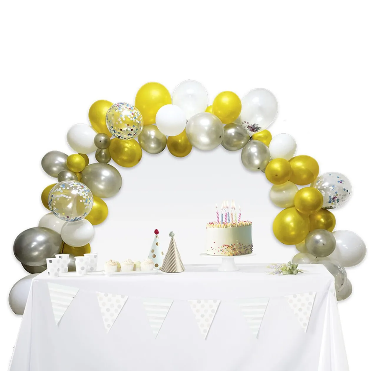Kit arche à ballons or et argent 95 pièces