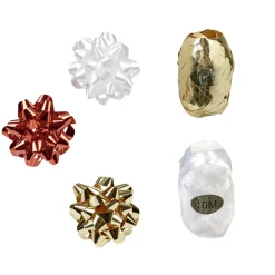 Kit complet noeud bolduc papier cadeau blanc argentée doré