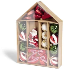 Kit décoration sapin de Noël traditionnel rouge et vert 20 pièces