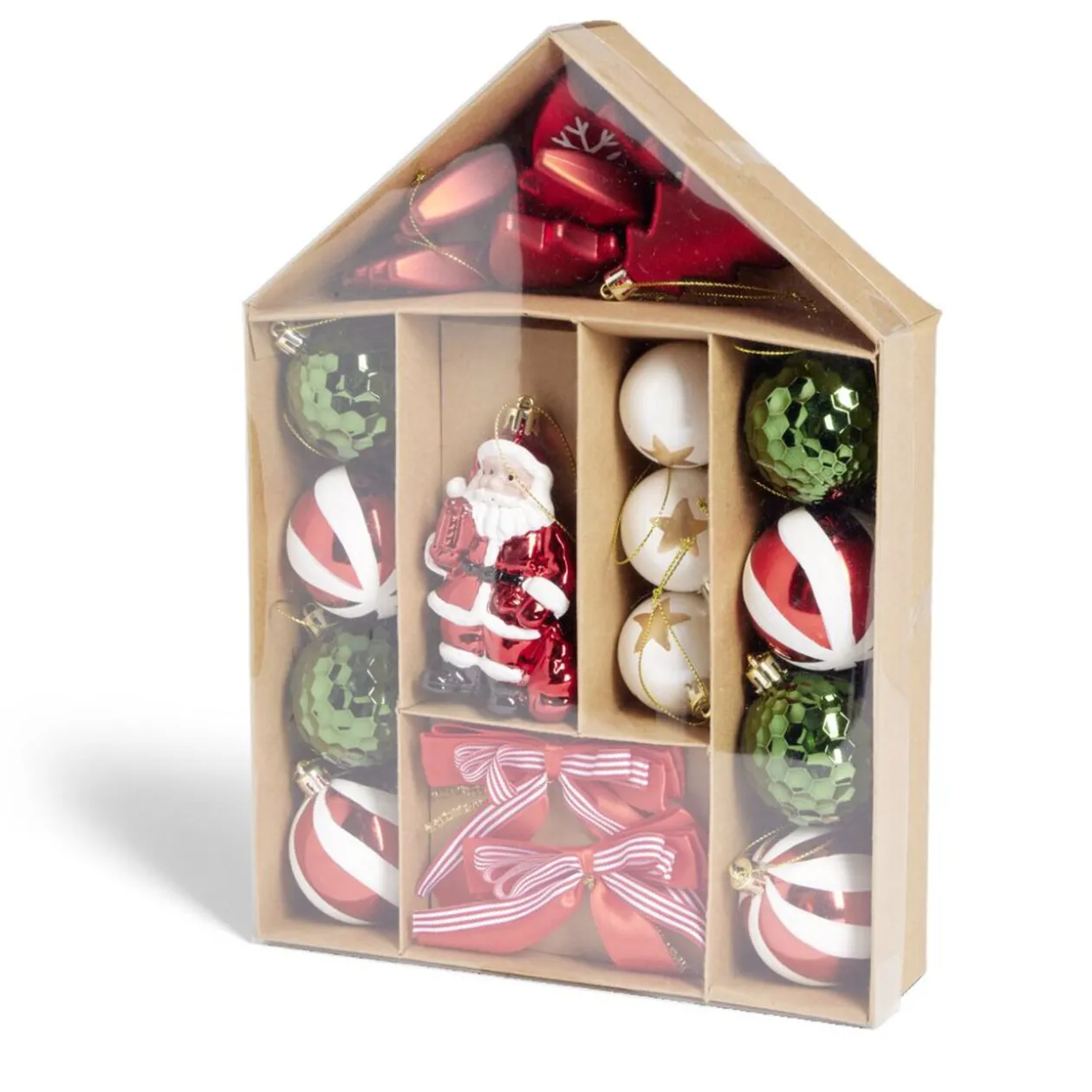 Kit décoration sapin de Noël traditionnel rouge et vert 20 pièces