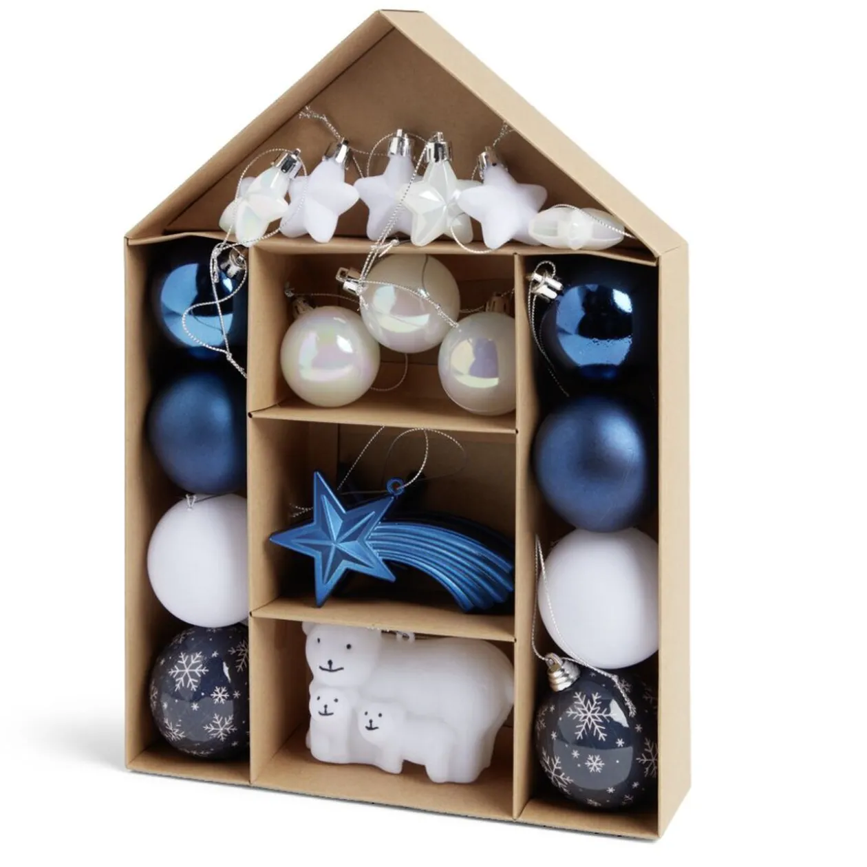 Kit décoration sapin de Noël boréal bleu et blanc 20 pièces