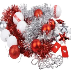 Kit décoration sapin nordique rouge et blanc 60 pièces