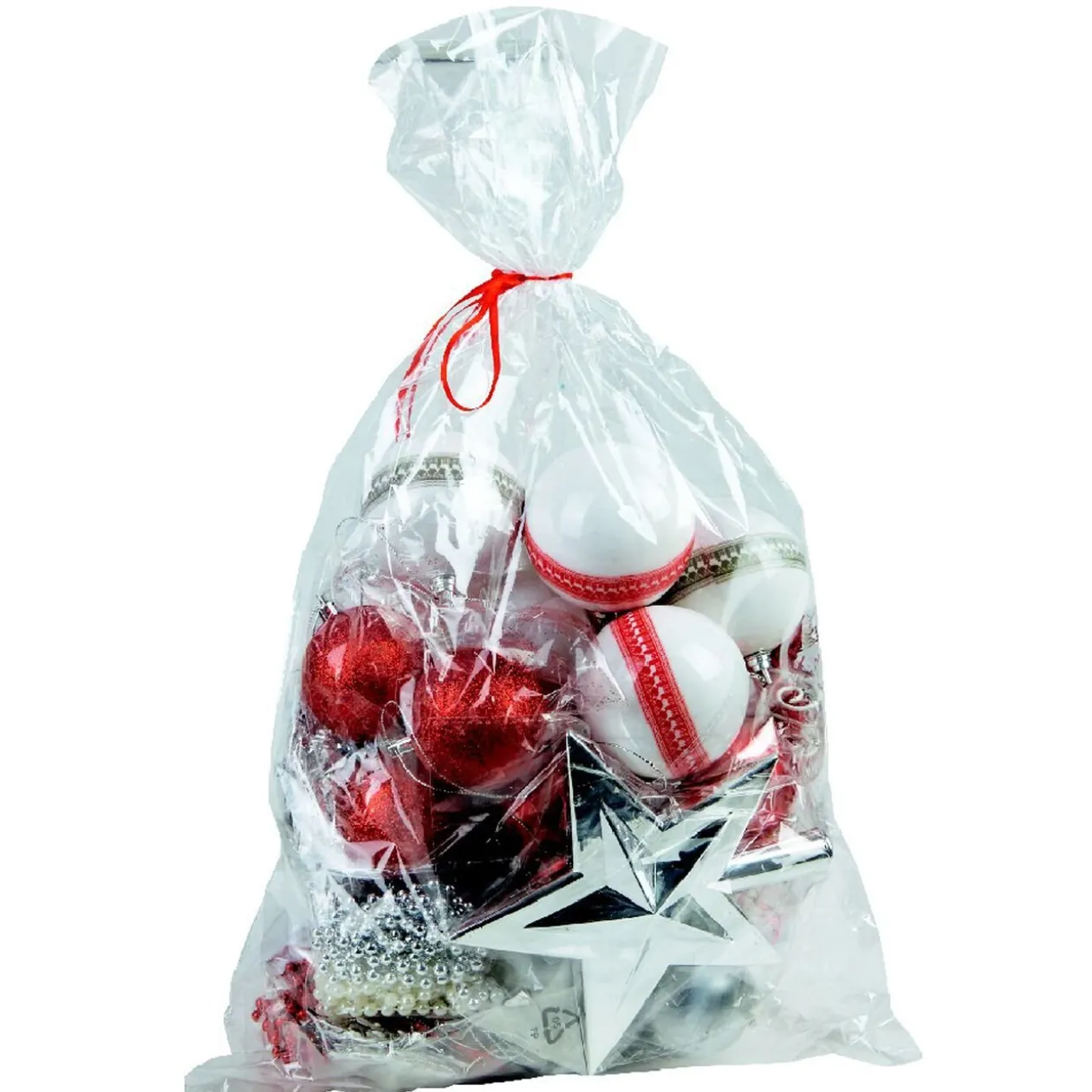 Kit décoration sapin nordique rouge et blanc 60 pièces