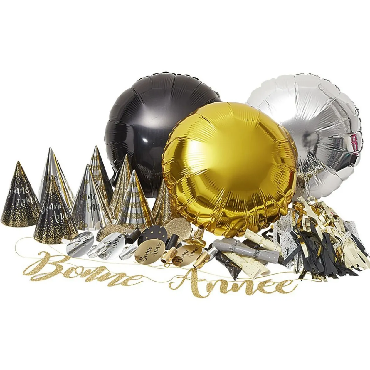 Kit de décoration or argent noir 8 personnes