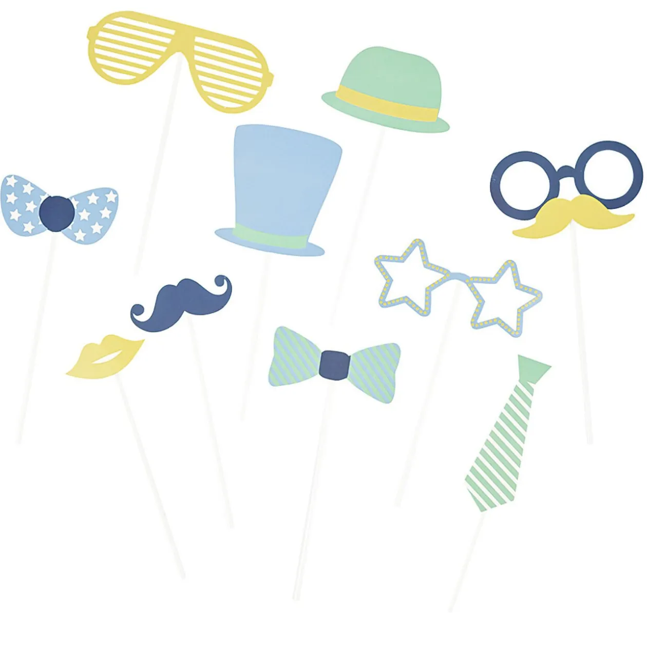 Kit festif photobooth bleu vert jaune 10 pièces