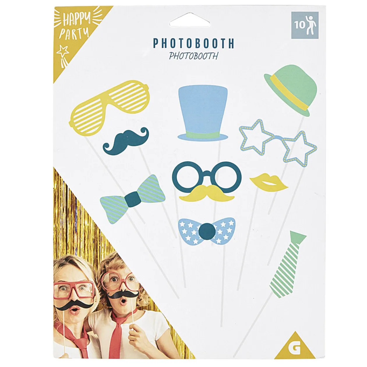 Kit festif photobooth bleu vert jaune 10 pièces